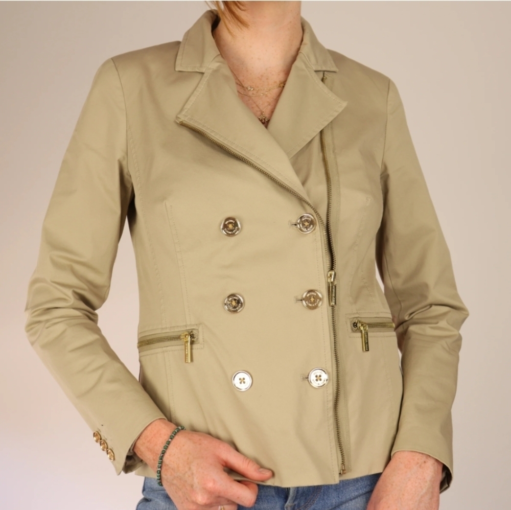 Michael Michael Kors Black Gold Zip Buttons Women's Double Breasted Jacket - Picture 9 of 10